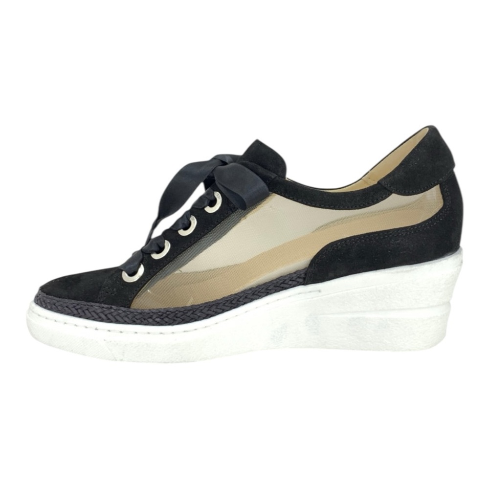 Softwaves Wedges Sneakers black Ribbon Lace Up Comfort Sneakers size 7.5 38.5